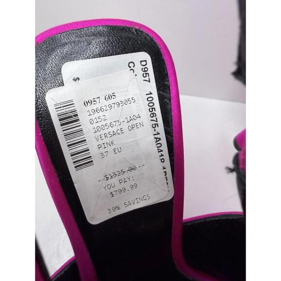 Versace Crystal Square Toe Slingback Heels Pink SZ 37 EU New No Box - Picture 3 of 7